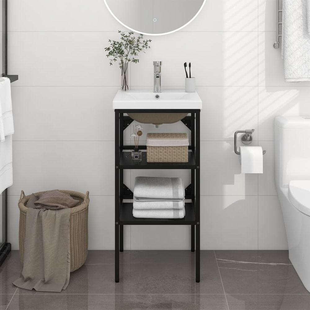 Vidaxl Kúpeľňový stojan so zabudovaným umývadlom, čierny, železo